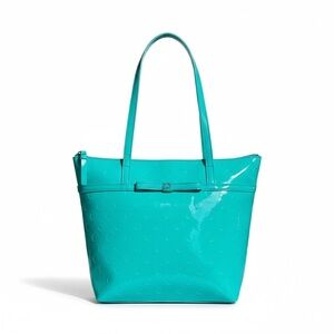 Kate Spade Patent Polka Dot Turquoise Tote Bag EUC Chic Glam